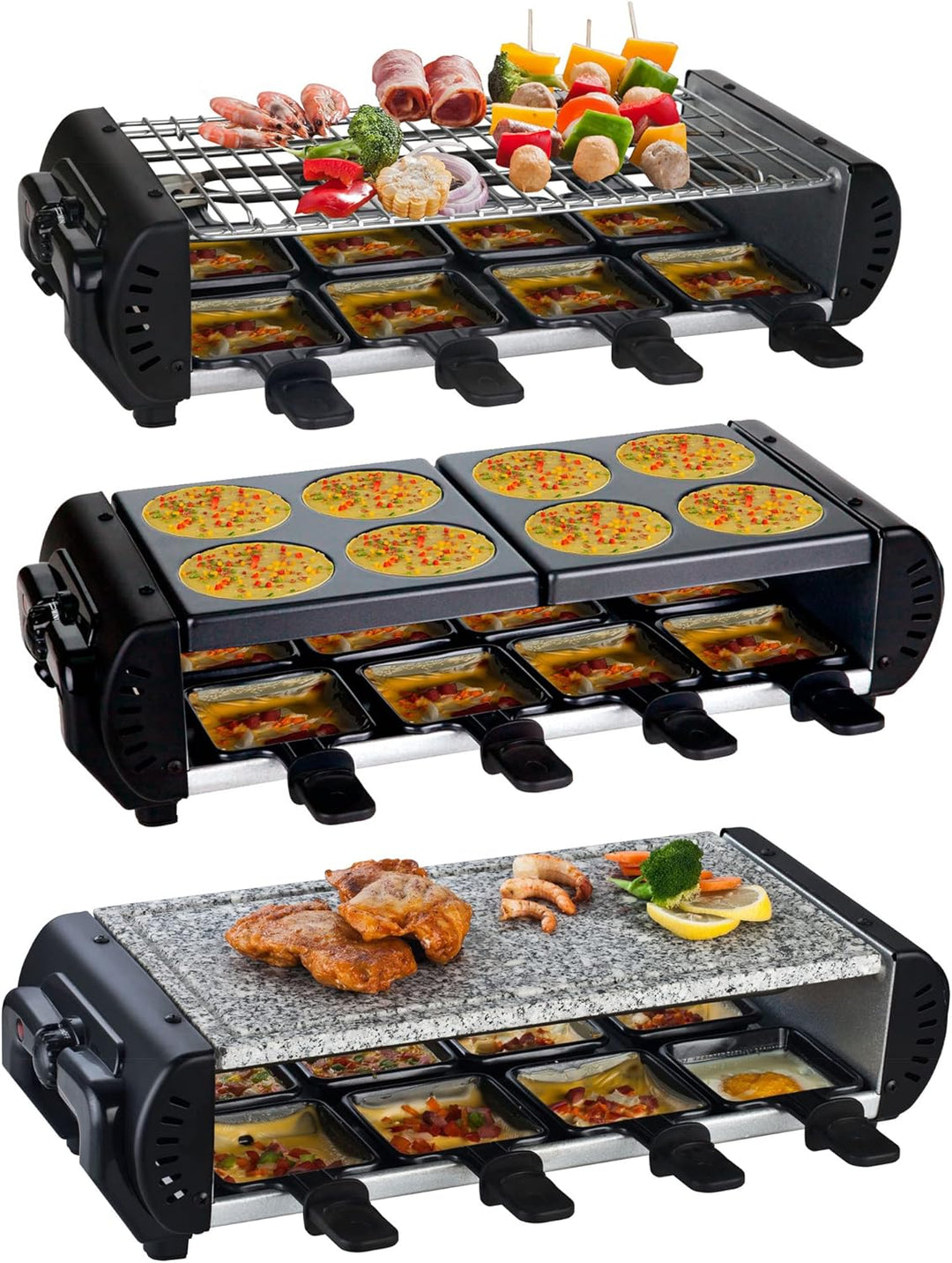 Syntrox Germany Raclette Liestal, 8 Personen, 8 Pfännchen, 4 Grillplatten/heisser Stein, antihaftbes