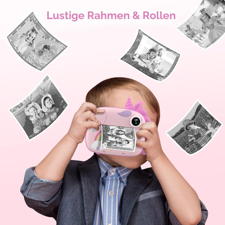 HiMont Kinderkamera Sofortbildkamera, Digitalkamera für Kinder mit Druckpapier & 32G TF Karte, Video