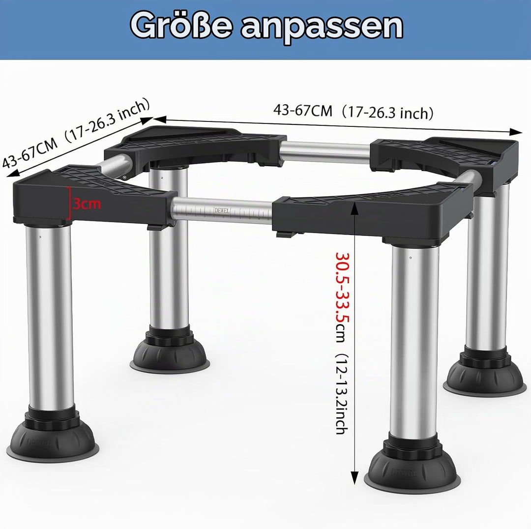 DEWEL Untergestell Kühlschrank Sockel Höhe 30-33cm Verstellbare 4 Stabile Saugnapf Füsse unterschran