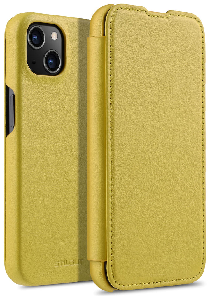 STILGUT Book Case kompatibel mit iPhone 13 (6.1“) Hülle aus italienischem Leder - Italian Collection