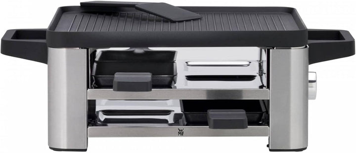 WMF Set 2-teilig Raclette Grill mit Pfännchen und Schiebern, Raclette 4 Personen, 870 W, Edelstahl u