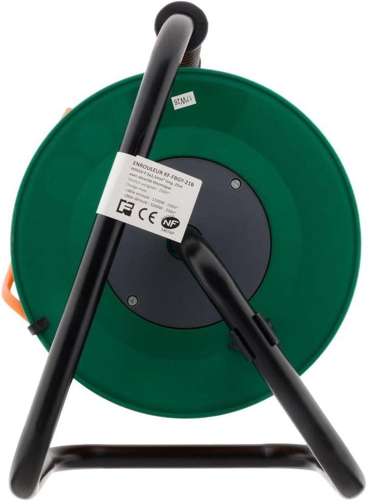 Enrouleur sans prise - 2 x 1,5 mm² - 25m pied métal + coupe circuit