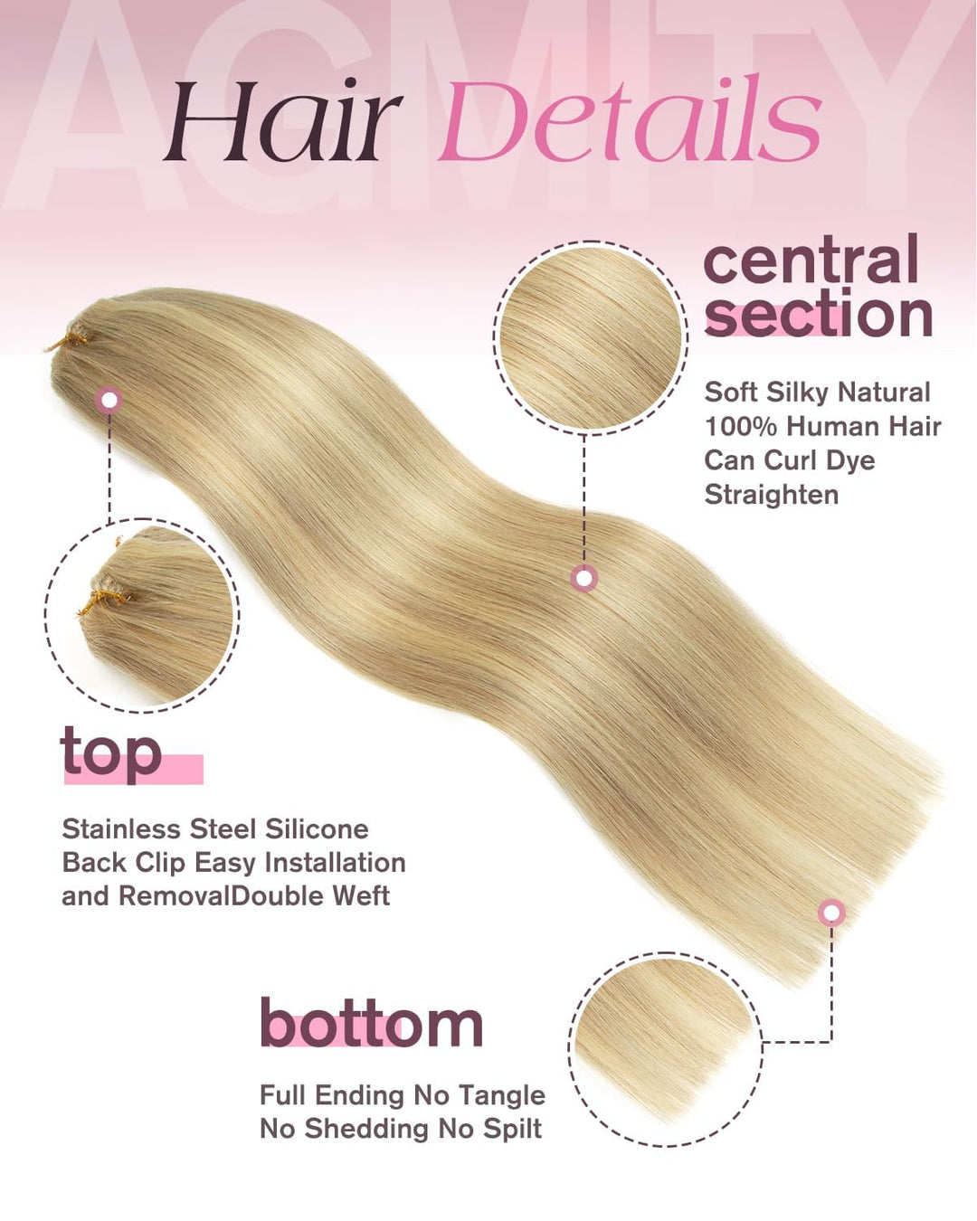 Clip in Extensions Echthaar 35cm 7 Stück 120g Glatt Nahtlos Hellbraun Mix | Sekundenschnelles Einset