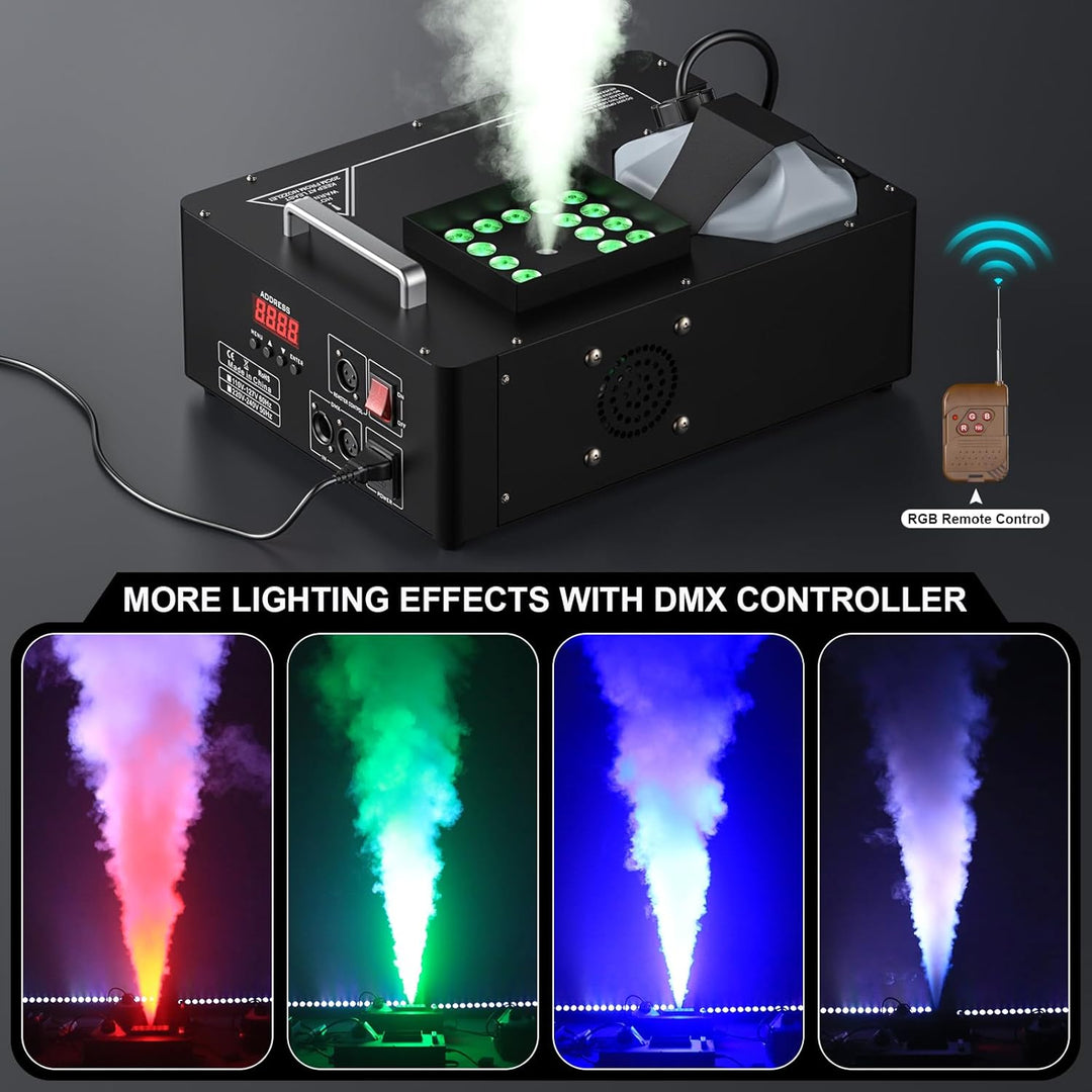 24 LED Nebelmaschine mit Lichteffekt, 1800W Rauchmaschinen Bühneneffekt RGBW Fog Machine mit Fernbed