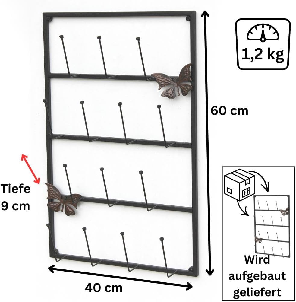DanDiBo Tassenhalter Wand Schwarz Metall 60 cm 93850 Tassenhaken Küche Vintage Antik Becherhalter Ta