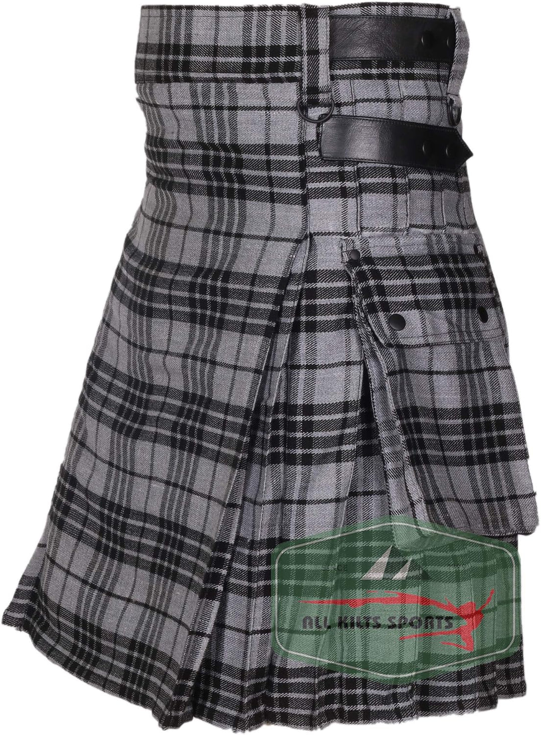 Utility-Kilt für Herren aus Acrylwolle mit Lederriemen Light Grey Watch 50, Light Grey Watch 50