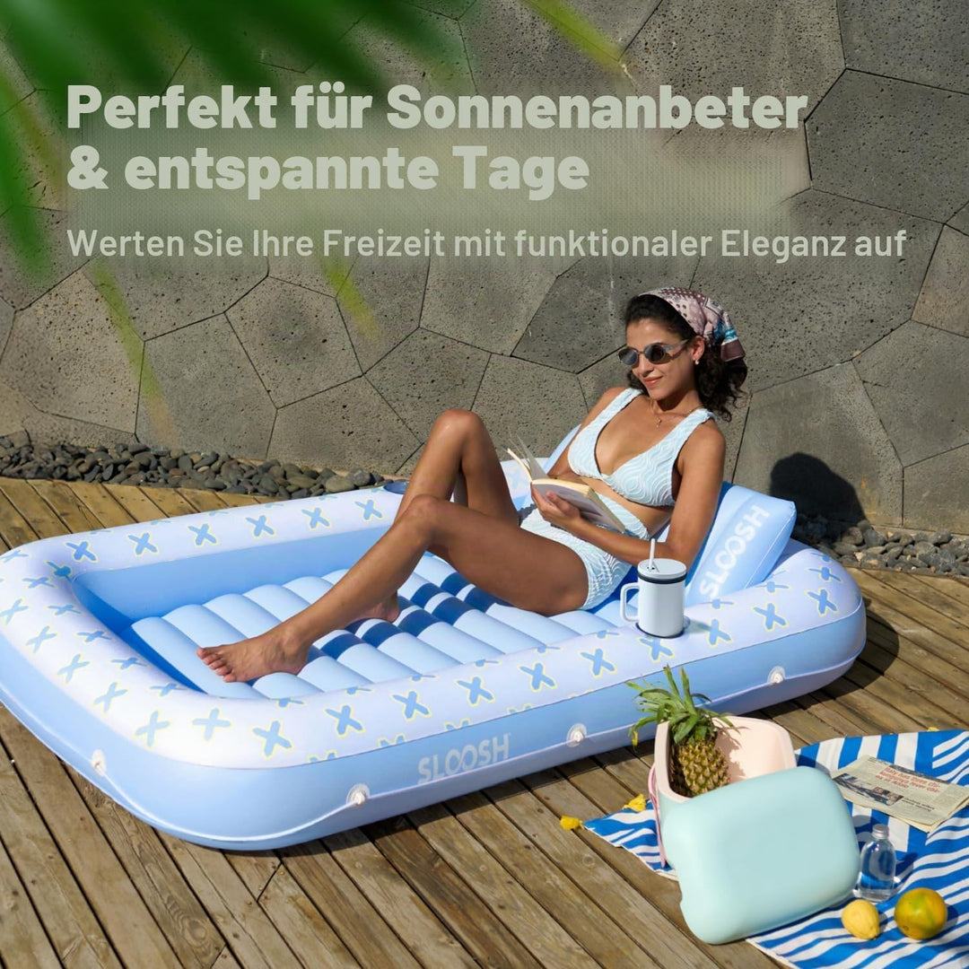 Sloosh aufblasbarer Sonnenpool, Luftmatratzte Pool, Sonnenbad mit abnehmbarem Kissen, persönlicher L