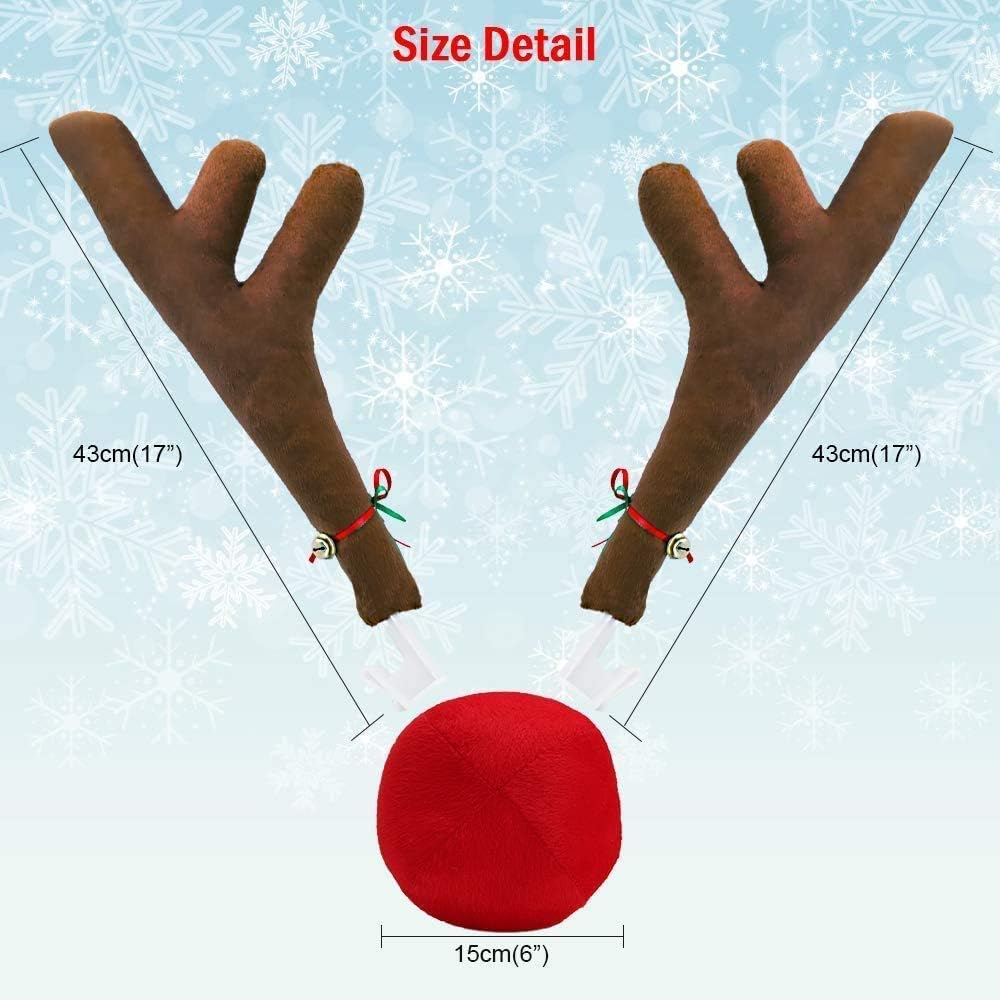 Abnaok Auto Rentier Kostüm Weihnachtsdeko, Auto Weihnachtsdeko Autokostüm Reindeer mit Rote Nase für