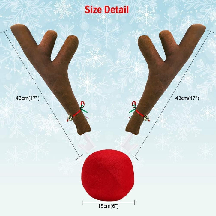 Abnaok Auto Rentier Kostüm Weihnachtsdeko, Auto Weihnachtsdeko Autokostüm Reindeer mit Rote Nase für