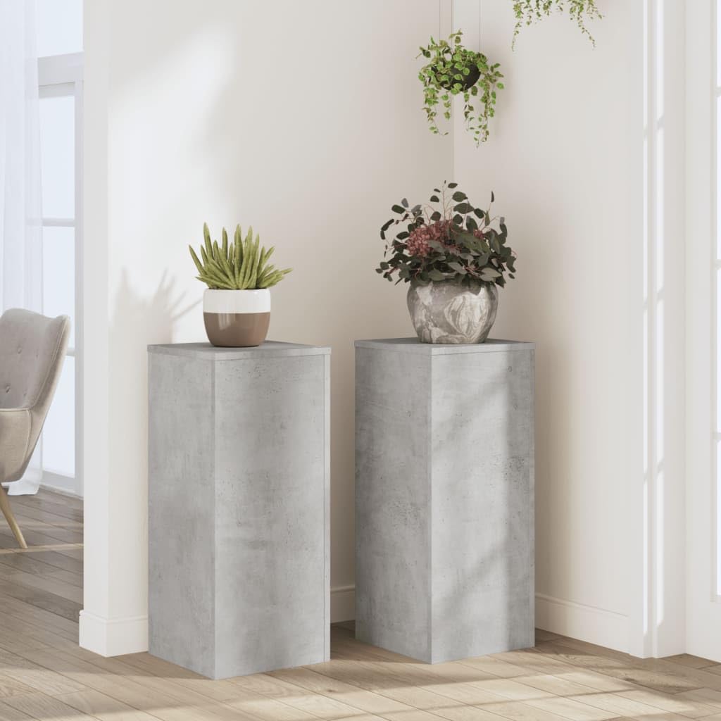Pflanzenständer, 2 Stück, Holz, Grau, Beton, 30 x 30 x 70 cm, hohles Regal, hochfest, kann mit Sand