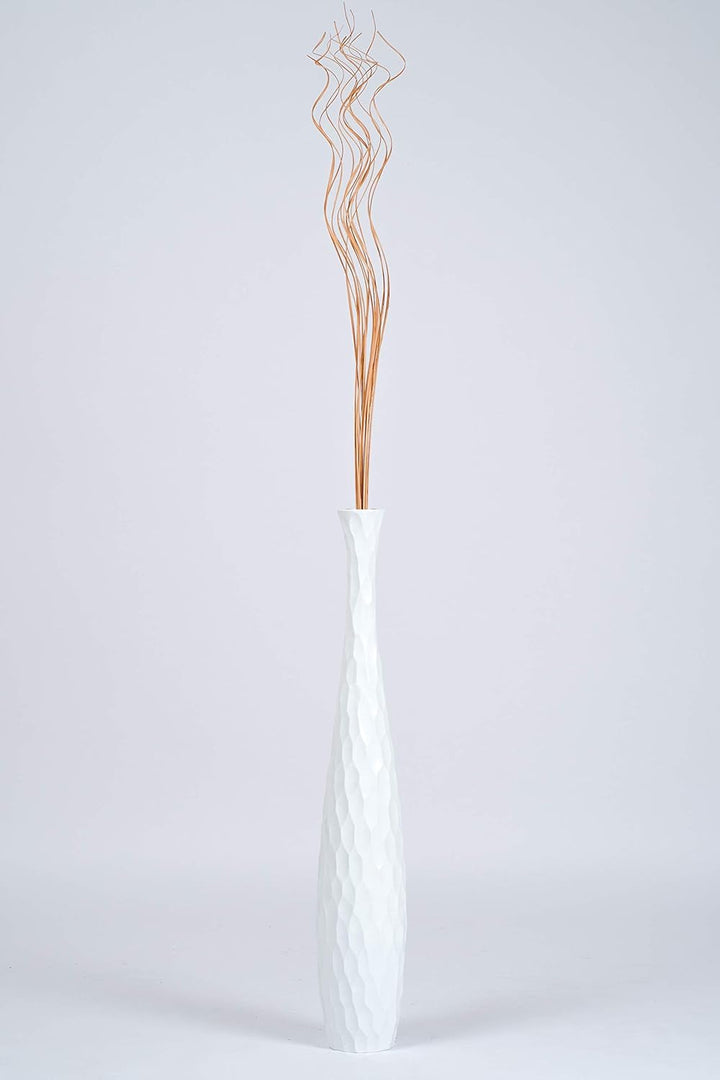 Leewadee Grosse Bodenvase für Dekozweige hohe Standvase Design Holzvase, Holz, 70 cm, Weiss 70 cm We
