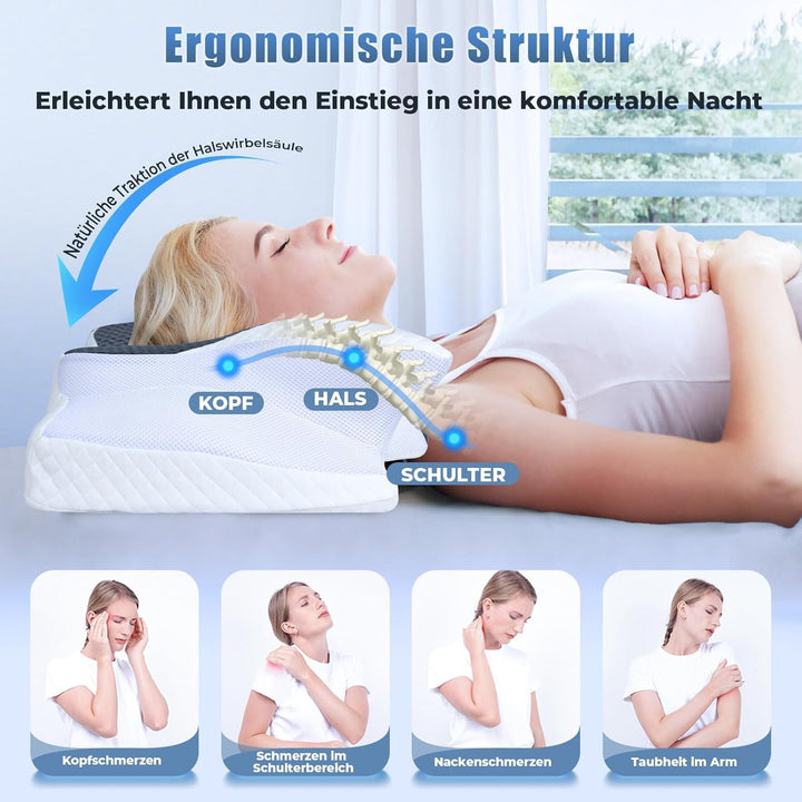SAHEYER Nackenkissen Memory Foam Orthopädisches Kissen, Ergonomisches Kopfkissen Nackenstützkissen,