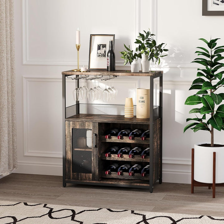 GarveeHome Weinschrank Industrial Mit Verstellbarem Weinregal Und Glashalter, Getränkeaufbewahrung F