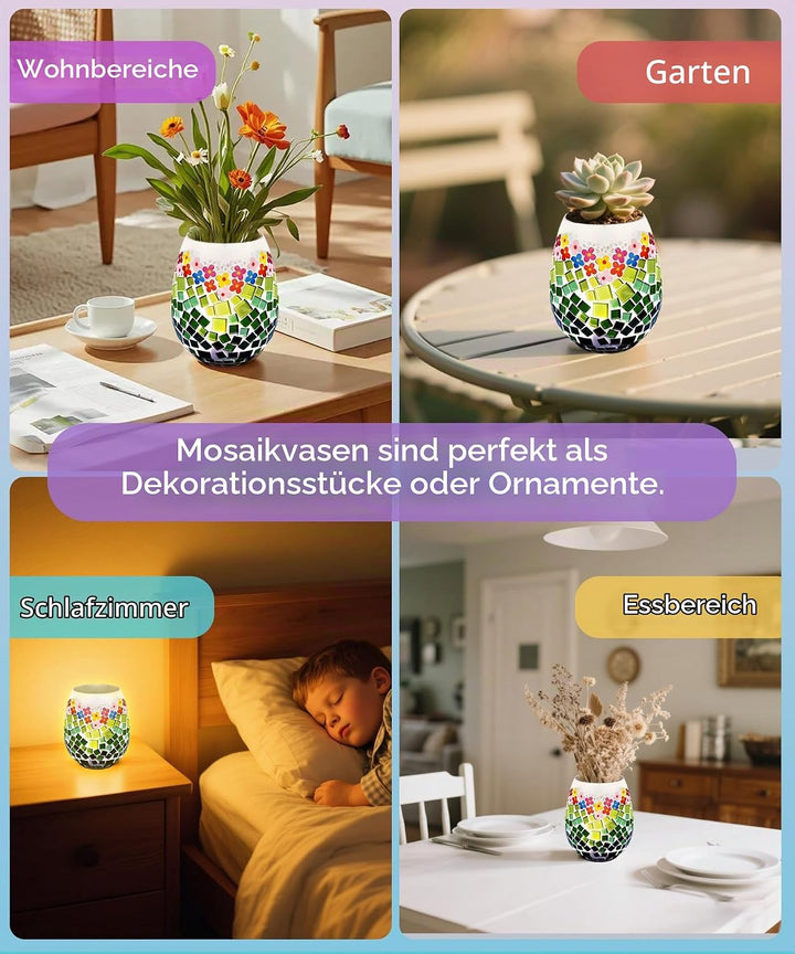 Daity Mosaik bastelset Kinder Erwachsene Glasmosaik Vase set mosaiksteine zum basteln set kann Wasse