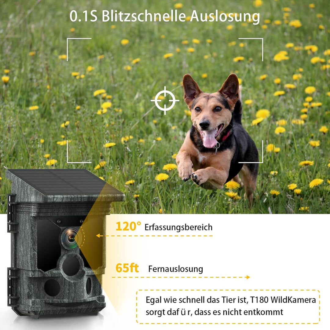 VOOPEAK Wildkamera Solar WLAN - 4K 30fps 46MP Wildkamera mit Handyübertragung App, Wildtierkamera mi