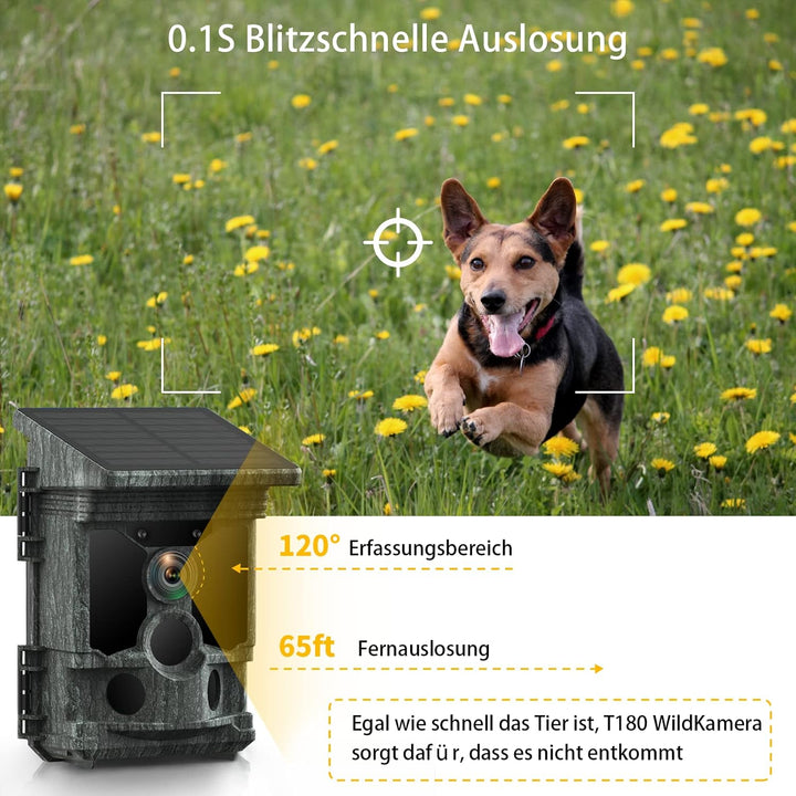 VOOPEAK Wildkamera Solar WLAN - 4K 30fps 46MP Wildkamera mit Handyübertragung App, Wildtierkamera mi