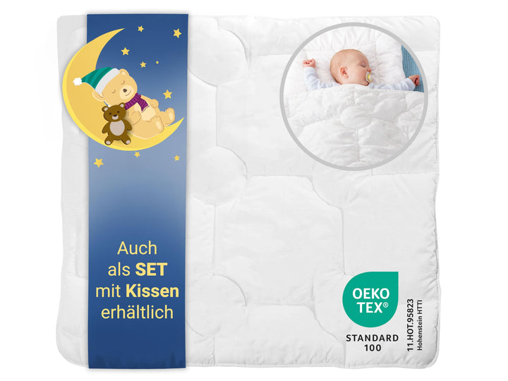 ZOLLNER Kinderbettdecke, 80x80 cm, Mikrofaser, allergikergeeignet, Kochfest 80x80 cm (1er Pack), 80x