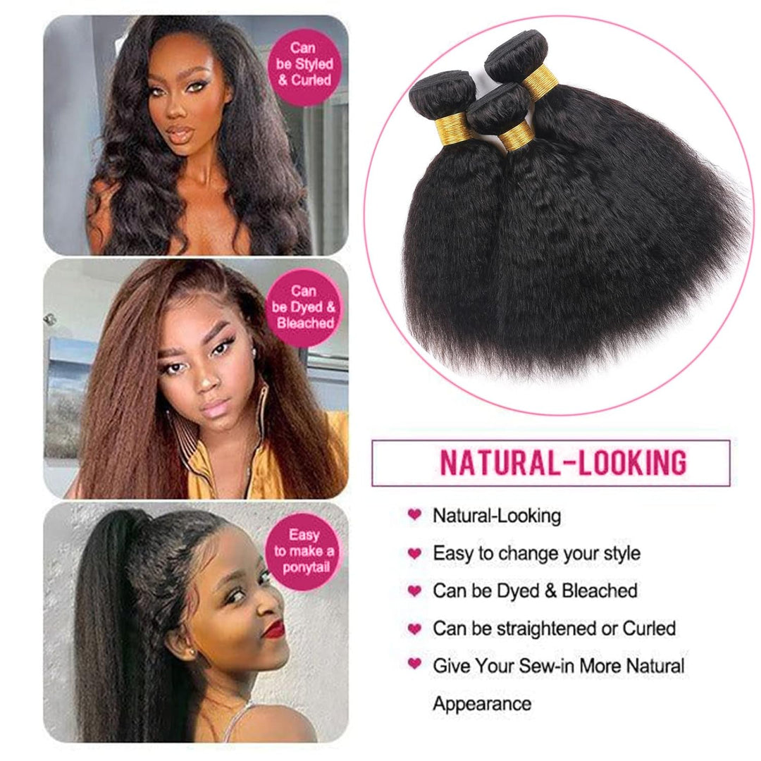 Huarisi Yaki Kinky Straight Human Hair 3 Bundles 18 20 22 Inches Brazilian Yaki Hair Bundles Weaves