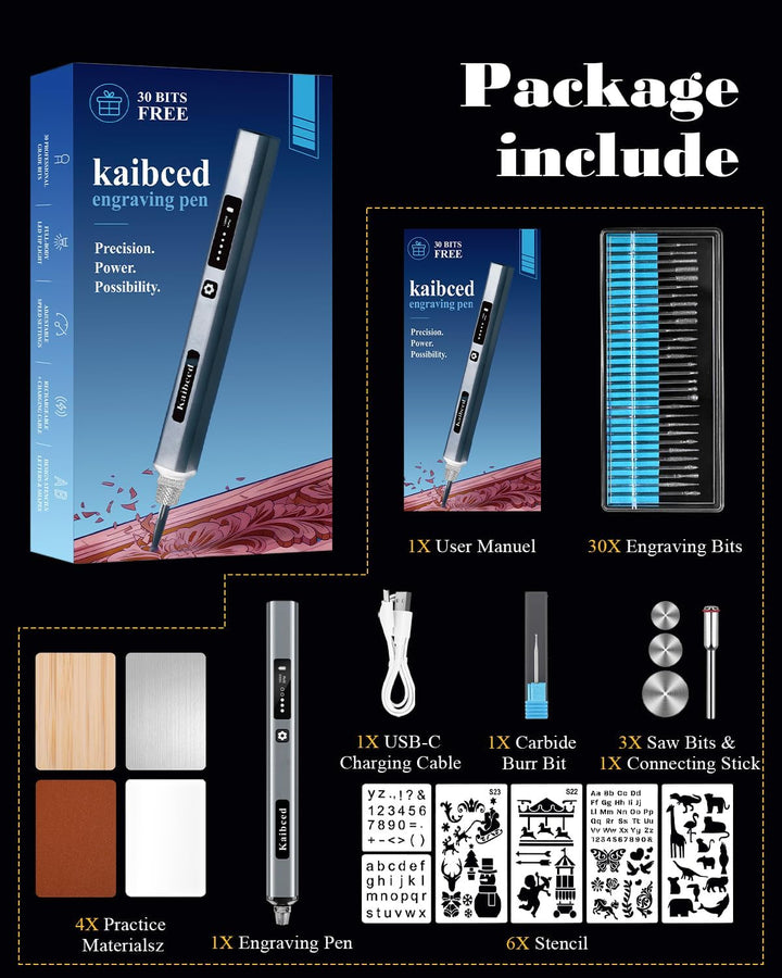 Drahtloses Gravierstift 48 Pcs & LED-Anzeige, 5-Gang für Metall, Holz, Glas, Kunststoff und alle Mat