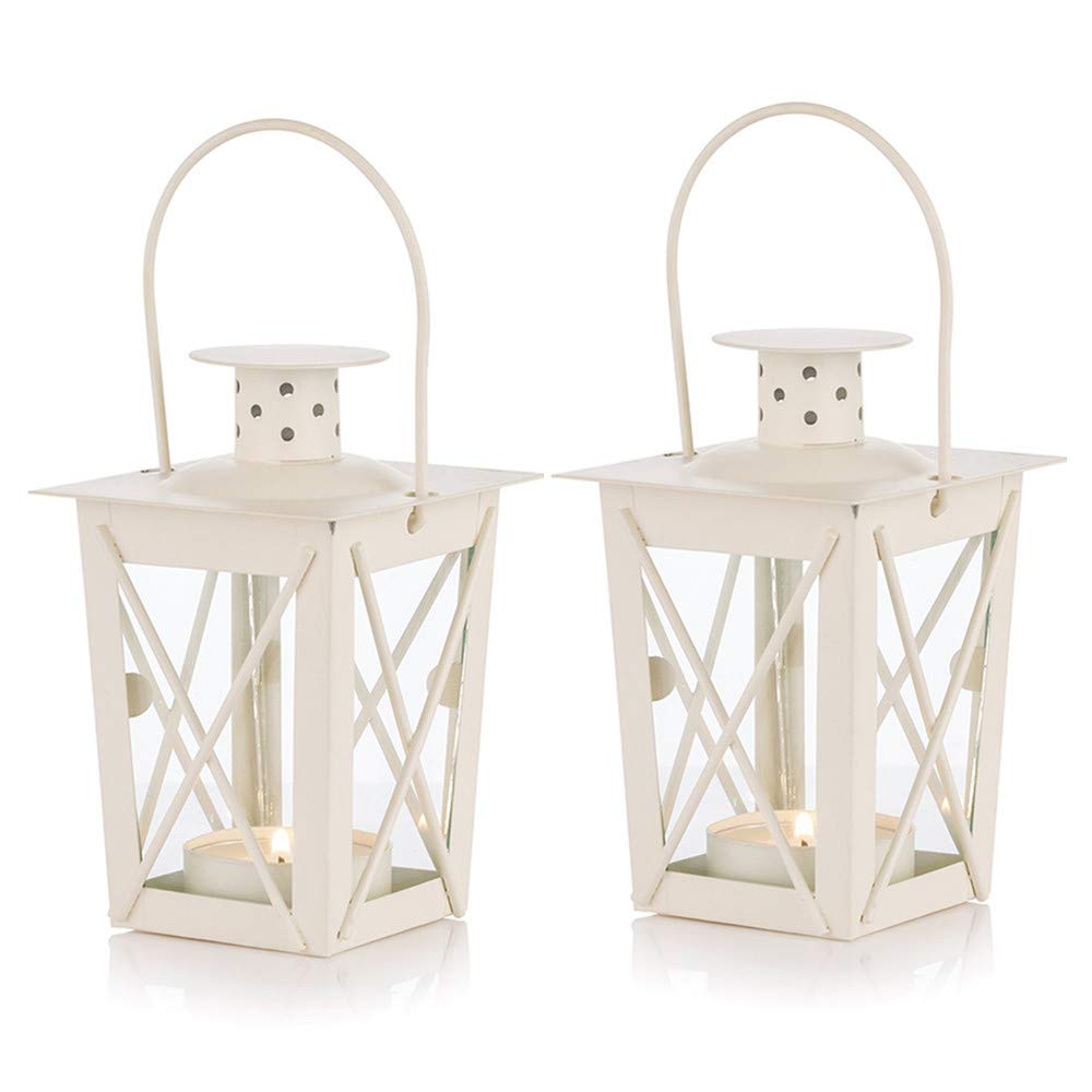 NUPTIO 2 Stück Lanterne en Verre à Terre Suspendue, Portable, Petite Rétro de Fer, Suspension de Déc
