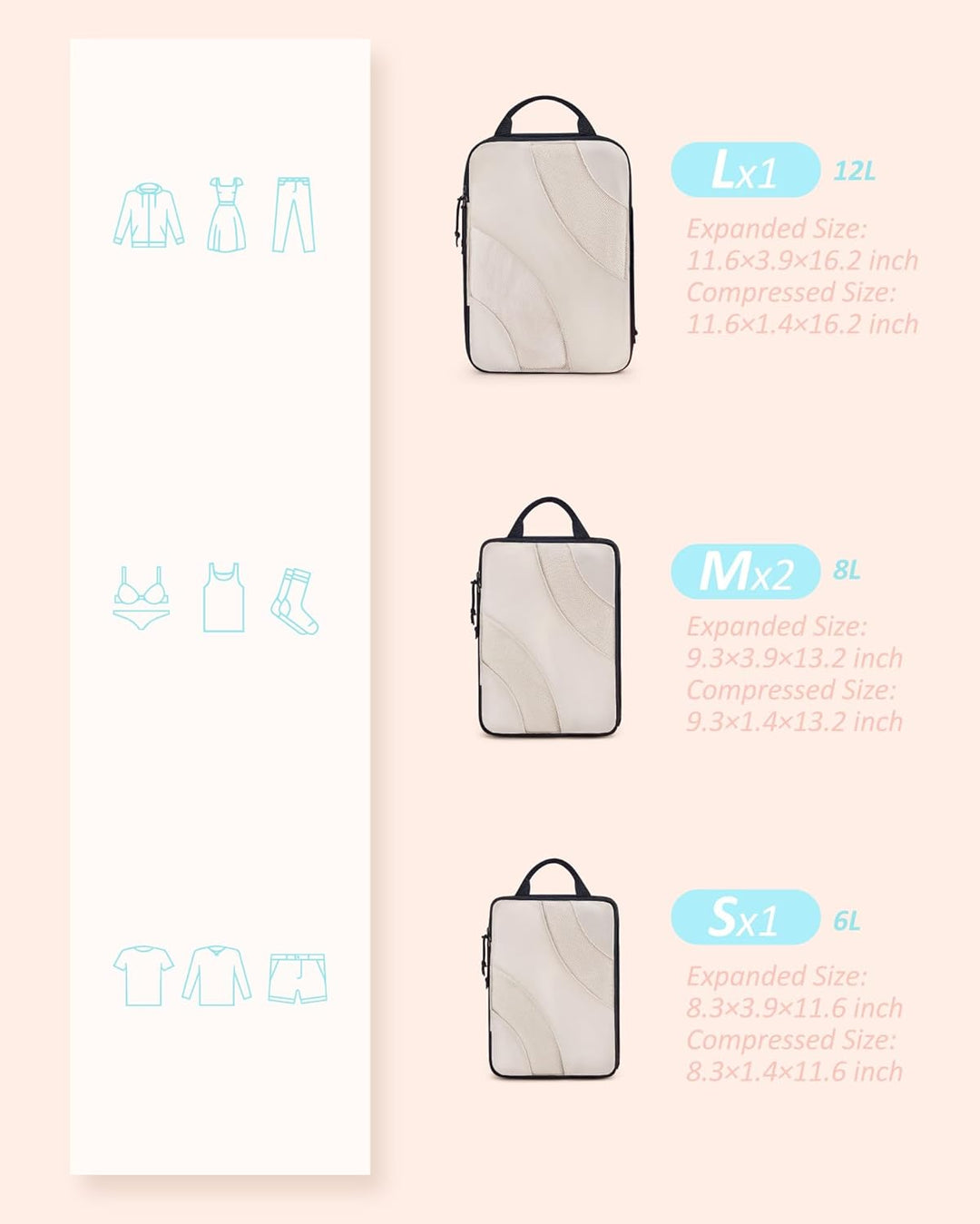 BAGSMART Packing Cubes Compression 6 Stück, Packwürfel Kompression Koffer Organizer Set, Travel Esse