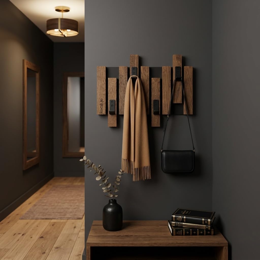 FLEXISTYLE Kleiderhaken Wand Wandgarderobe Flurgarderobe Garderobe Flur Holz Eiche design Lamellen p