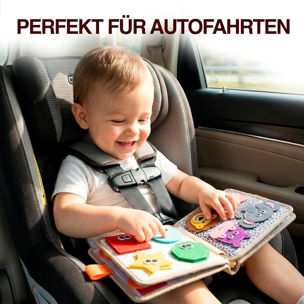 Quiet Book ab 1 Jahr – Montessori Busy Board aus Weichem Filz, Unkaputtbares Stoffbuch für Baby & Kl