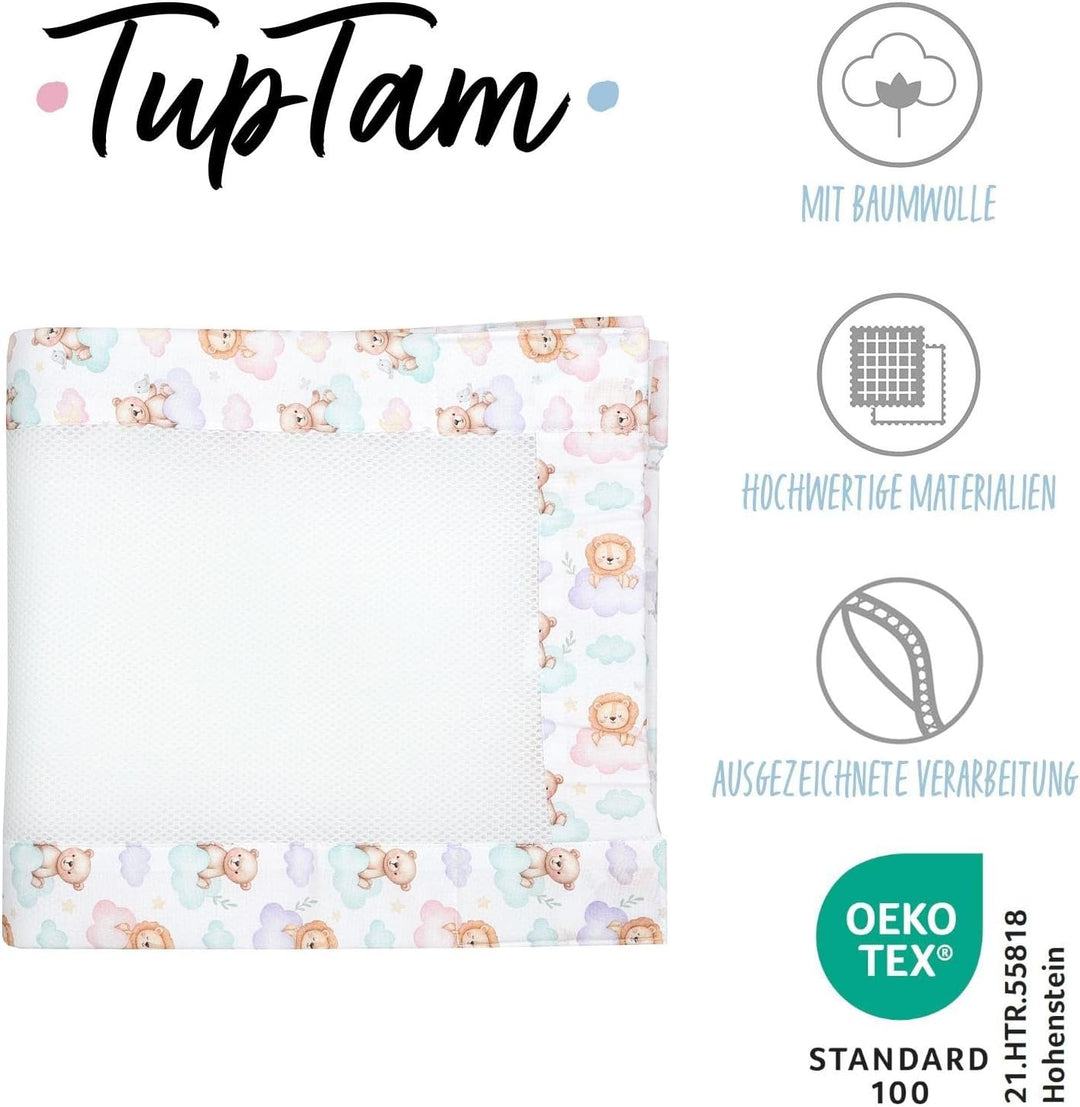 TupTam Gitterstäbe Schutz Netz Babybett Nestchen 3D Mesh 2 Pack, Farbe: Löwe und Bär, Grösse: ca. 12