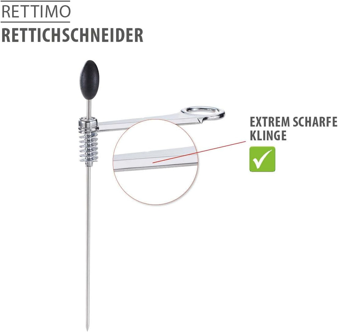GEFU Rettichschneider RETTIMO – Rettich-Spiralschneider aus rostfreiem Edelstahl mit langen Haltesta