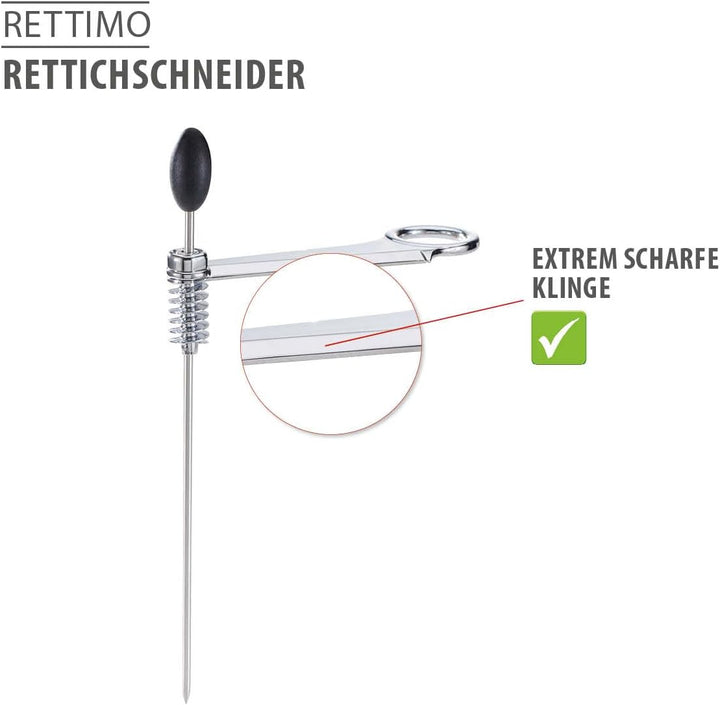 GEFU Rettichschneider RETTIMO – Rettich-Spiralschneider aus rostfreiem Edelstahl mit langen Haltesta