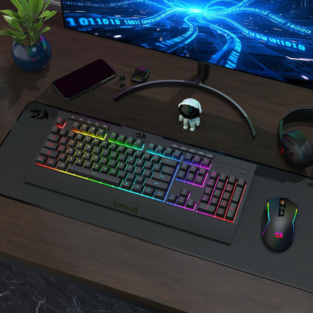 Redragon S151 PRO 3-Modus Wilreess Gaming-Tastatur &amp; Maus-Kombination, 104 Tasten K525 RGB-Membranta
