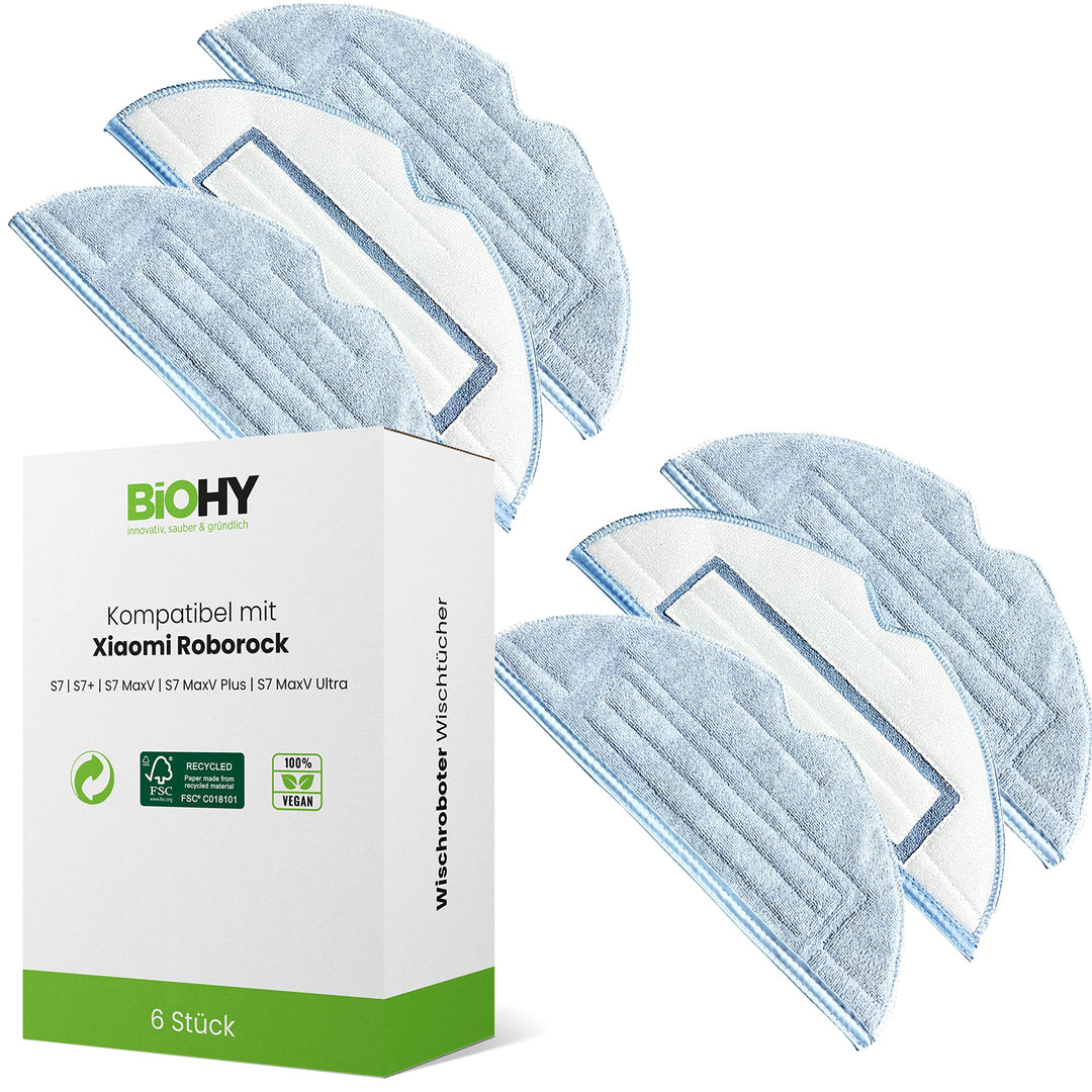 BiOHY Wischtücher Set (6er-Set) | kompatibel mit Roborock S8, S7, S7 +, MaxV Ultra, S7 Pro Ultra | W
