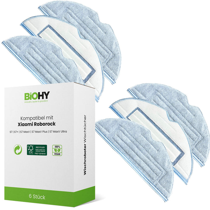 BiOHY Wischtücher Set (6er-Set) | kompatibel mit Roborock S8, S7, S7 +, MaxV Ultra, S7 Pro Ultra | W