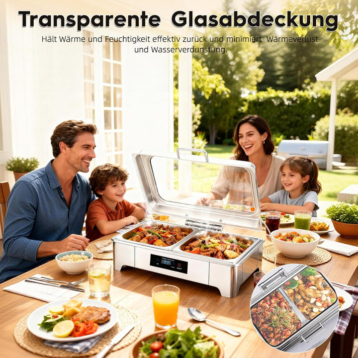 Elektrischer Chafing Dish, 9L Edelstahl Speisewärmer, Buffetwärmer Einstellbare Temperatur, Warmhalt