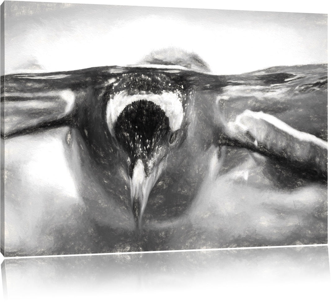 Pinguin im Wasser als Leinwandbild/Grösse: 100x70 / Wandbild/Kunstdruck/fertig bespannt, 100x70