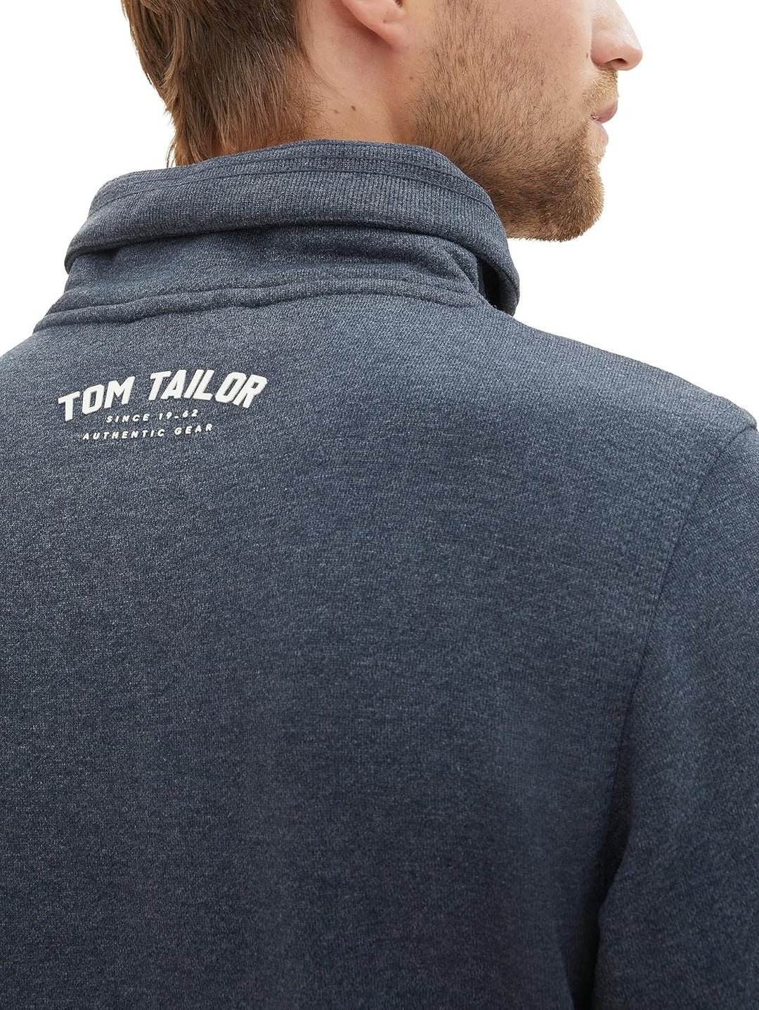 TOM TAILOR Herren Snood Sweatshirt mit Logo-Badge L 19024 - Sky Captain Blue White Melange, L 19024