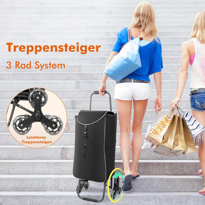 Sararoom 3 in1 Einkaufstrolley - 40L Trolley klappbar, Abnehmbare &amp; regenfeste Tasche, Einkaufswagen