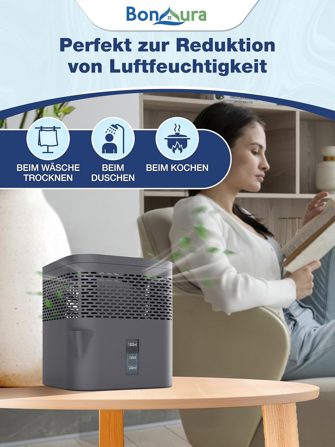 BonAura® Luftentfeuchter ohne Strom - Raumentfeuchter für Keller, Bad uvm. - 450g Luftenfeuchter Nac