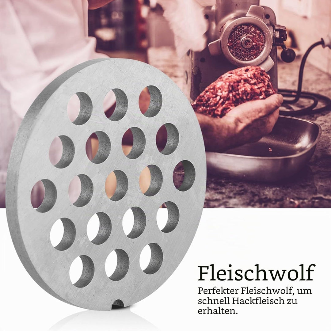Kohlenstoffstahl Fleischwolfplatte Nr. 8, 61,5 x 61,5 x 5 mm, 8 mm Lochdurchmesser, Silber, Spülmasc