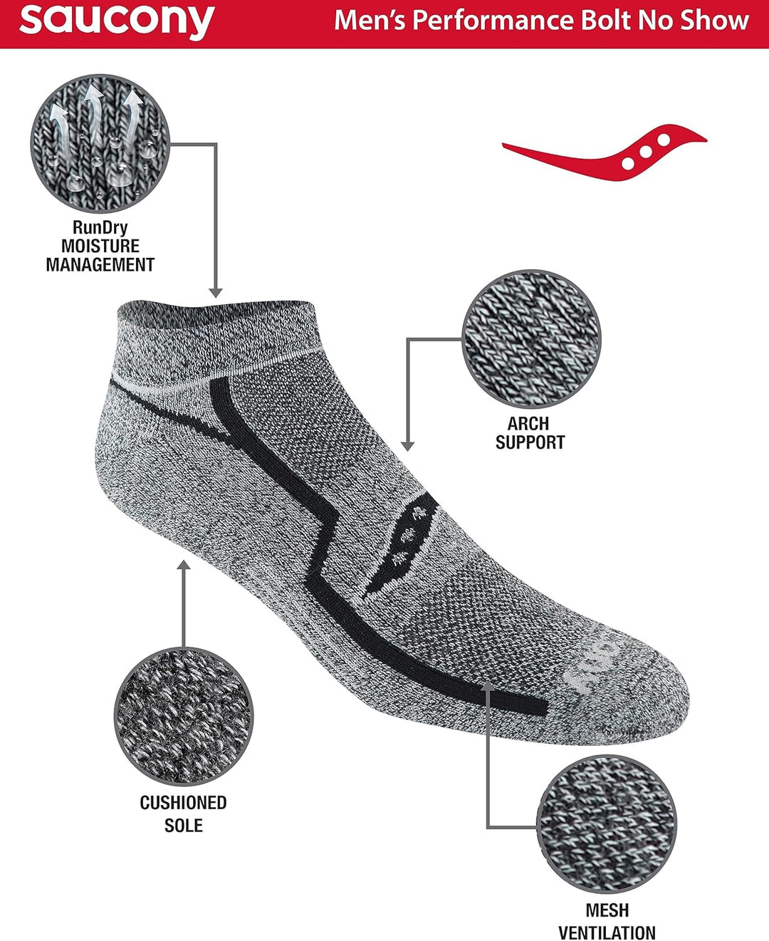 Saucony Herren Laufsocken (6er Pack) M Grau Schwarz (6 Paar), M Grau Schwarz (6 Paar)