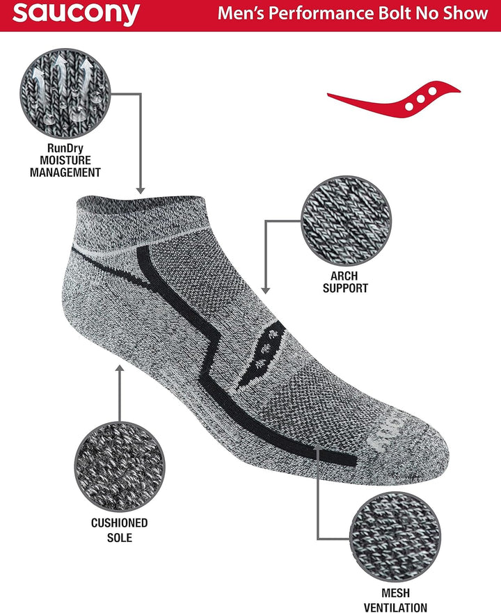 Saucony Herren Laufsocken (6er Pack) M Grau Schwarz (6 Paar), M Grau Schwarz (6 Paar)