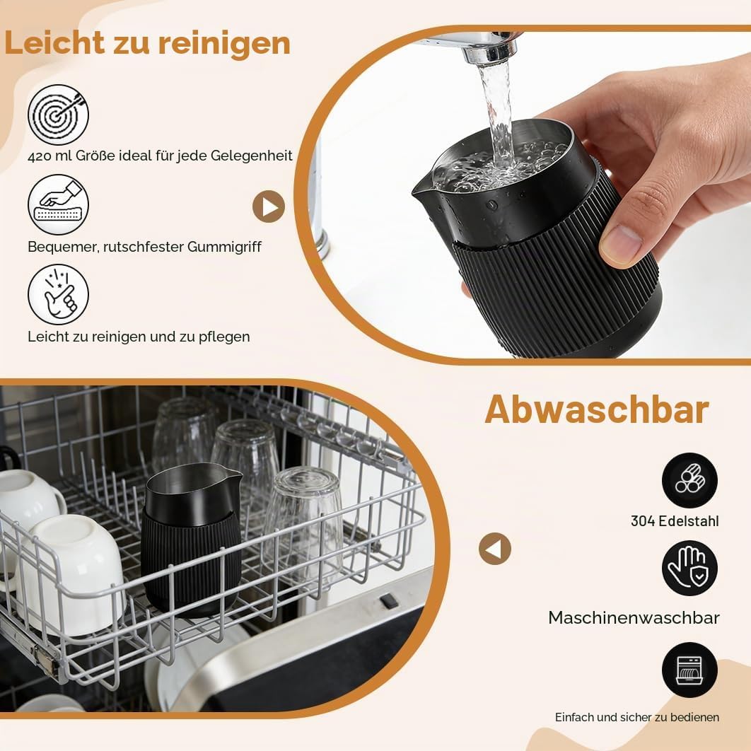 Becher Milchkännchen Edelstahl Milchaufschäumkrug Aufschäumkännchen 420ml/14OZ Milchkanne Schwarz Mi