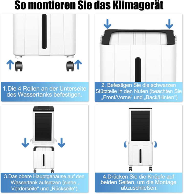 Klimaanlage Mobil, 14L 60W Klimaanlage ohne Abluftschlauch mit 12H Timer, 3 Modus, 40dB, 120°Oszilla