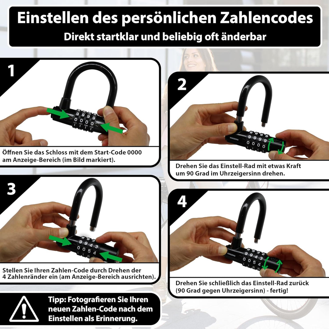 KOHLBURG Kabelschloss 5 Meter lang mit Zahlenkombination - 500cm Zahlenschloss - Stahlseil Schloss 5