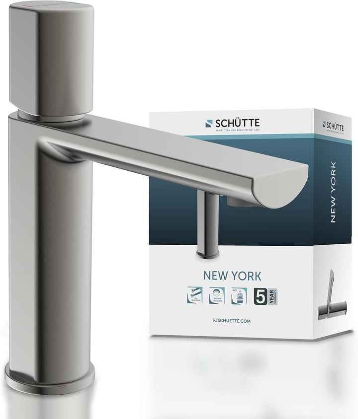 Schütte 33612 NEW YORK Waschtischarmatur mit Ablaufgarnitur, Mischbatterie mit Pop-Up Ventil, Badarm
