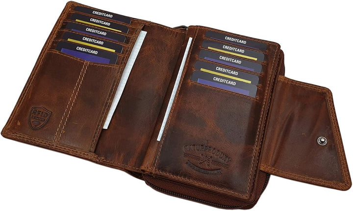 Echt Rindleder Damen Geldbörse/Geldbeutel/Portemonnaie/Geldtasche/Portmonee in Hochformat mit Schmet