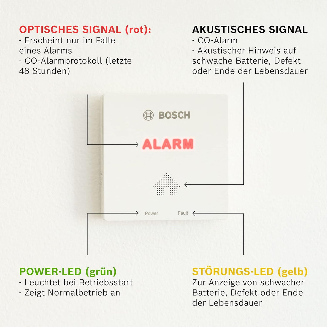Der CO-Melder D-CO von Bosch - Einfach zu installierendes Kohlenmonoxid-Warngerät mit Memory-Modus u