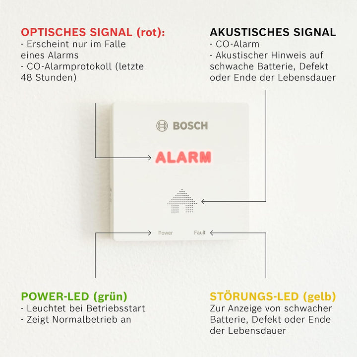 Der CO-Melder D-CO von Bosch - Einfach zu installierendes Kohlenmonoxid-Warngerät mit Memory-Modus u