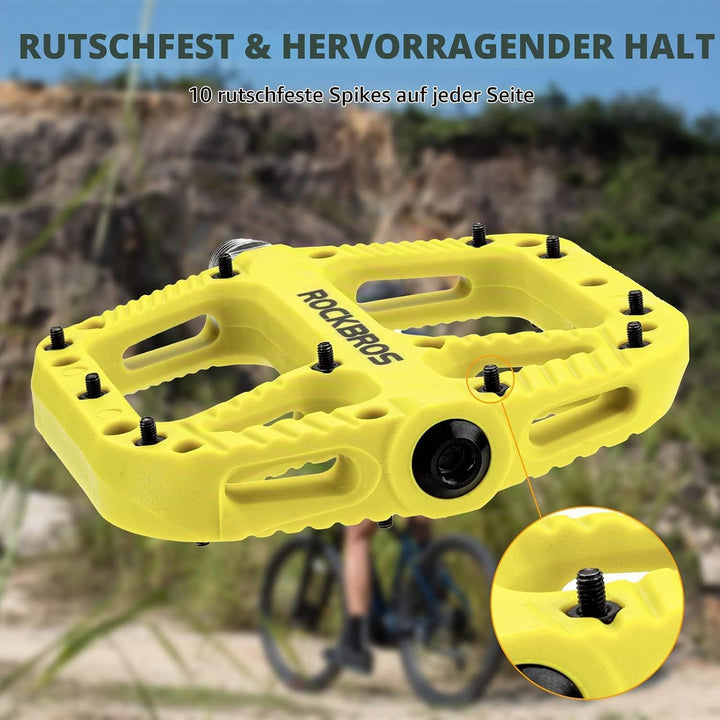 ROCKBROS Fahrradpedale Nylon Composite Flatpedale 9/16 MTB Pedale 3 Bearing rutschfest Wasserdicht A