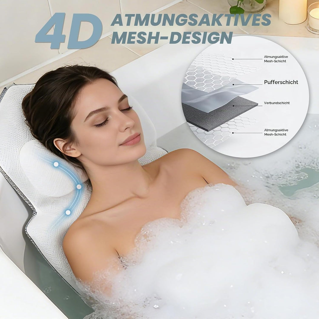 Badewannenkissen mit abnehmbarem Lendenkissen, 144 Saugnäpfen für optimalen Halt, ergonomische Unter
